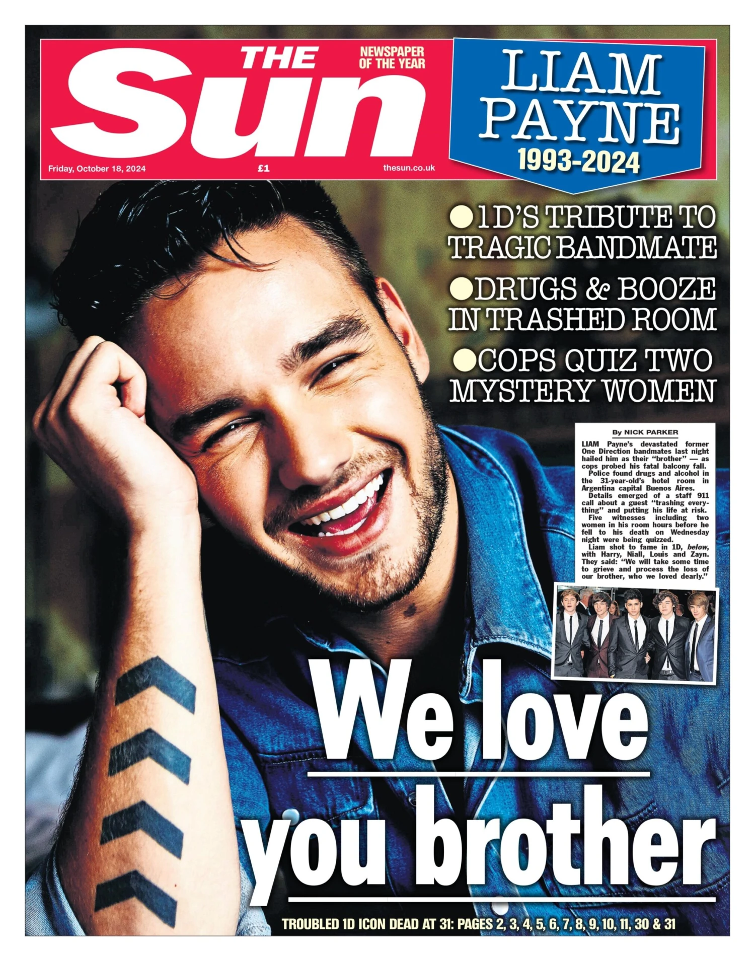 LIAM PAYNE One Direction Death - The Sun UK NEWSPAPER (18 Oct 2024) 3 LIAM PAYNE One Direction Death - The Sun UK NEWSPAPER (18 Oct 2024)