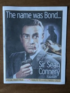 Sunday Mirror Newspaper 1st November 2020 - Death Of James Bond, Sean Connery